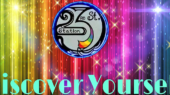 A colorful background with streaks of light and stars. In the center, a circular logo with "23rd St. Station" and a rainbow. Text below reads "Discover Yourself" in blue.