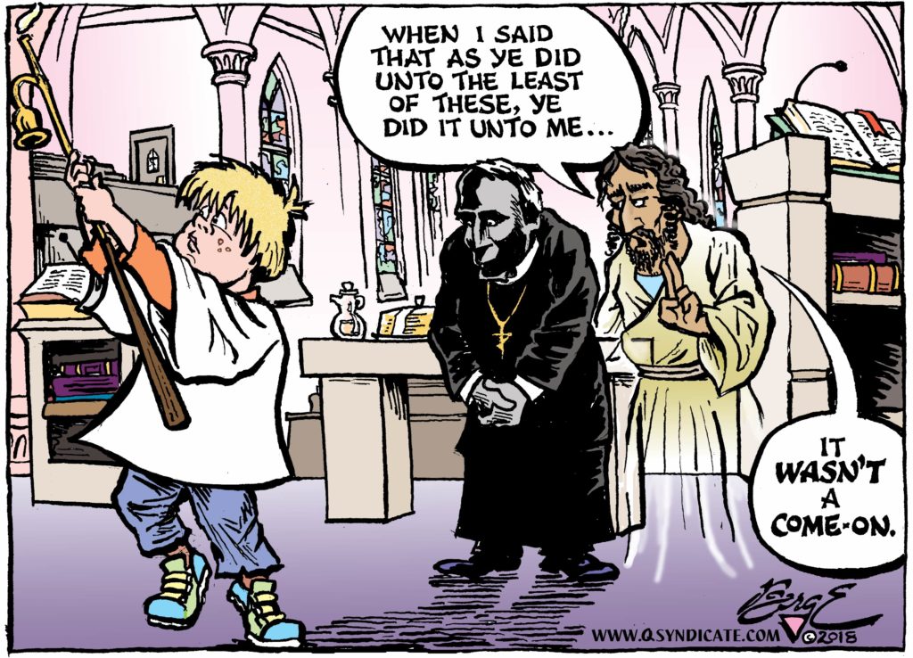 An editorial cartoon in church