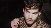 A person with styled hair and facial hair wears a leopard print shirt and gold necklace, posing against a brick wall.